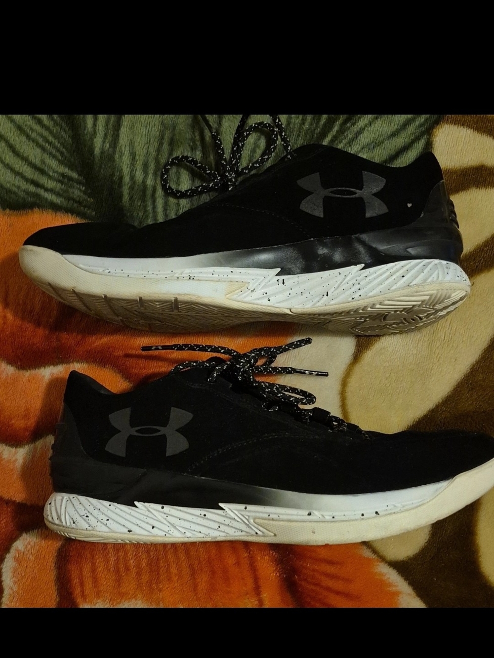 Under Armour Curry 1 Lux Low Sneakers Mens 9.5 Black White Suede Leather Shoes